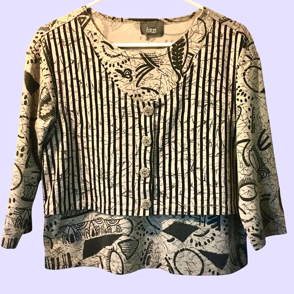 Vintage FRITZI Black & Tan Graphic Top with Vest - Picture 3 of 14